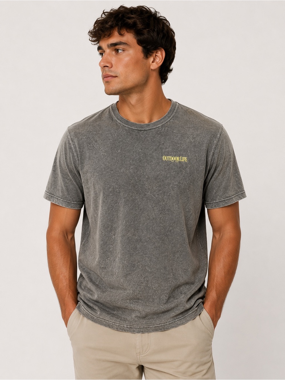 Outdoor Life Graphic T Shirt Men’s Medium Gray Fishing Canoe Back Print Outdoors